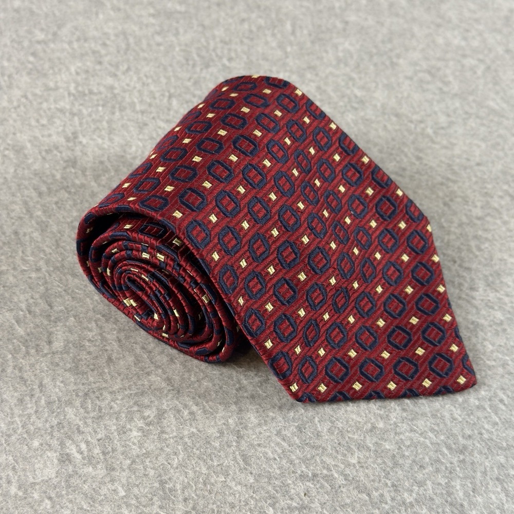 Vintage Altea Milano Silk Tie Red Navy Gold Geometric Made Italy 57x3.6"